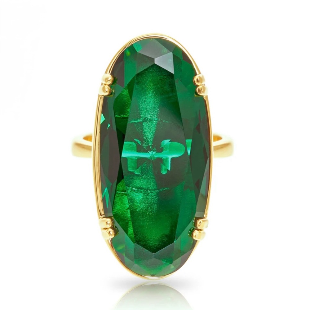 Pharaoun Lotus Ellipse Cocktail Ring Green Yellow Gold | NEW